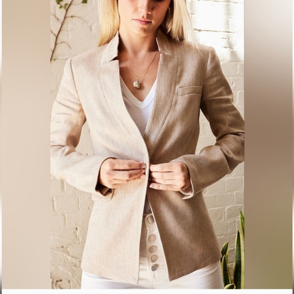 Beard Size 2 Linen UpCollar Beige Tan Dickey Jacket Blazer - Picture 2 of 14